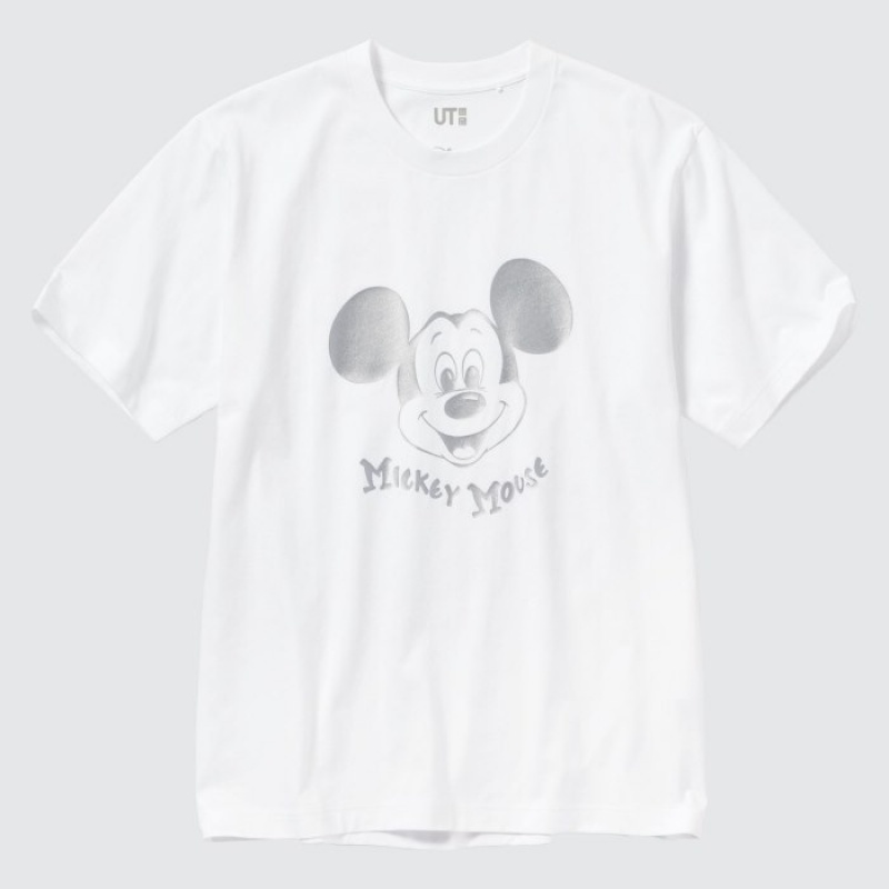 Women Uniqlo Mickey Shines UT Short-Sleeve T Shirts White | 1853950