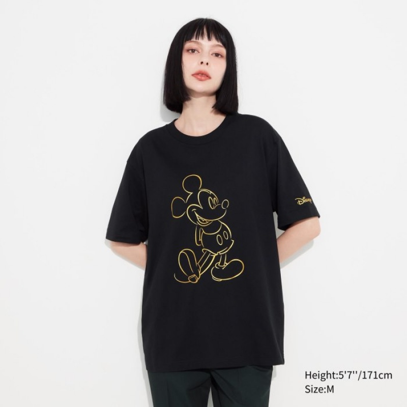 Women Uniqlo Mickey Shines UT Short-Sleeve T Shirts Black | 8410362