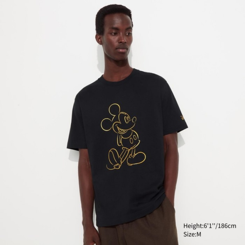 Women Uniqlo Mickey Shines UT Short-Sleeve T Shirts Black | 8410362