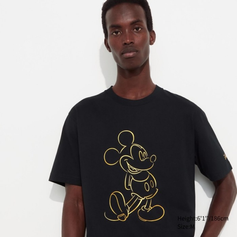Women Uniqlo Mickey Shines UT Short-Sleeve T Shirts Black | 8410362