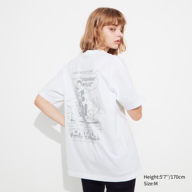 Women Uniqlo Mickey Shines UT Short-Sleeve T Shirts White | 1414174