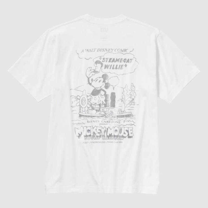 Women Uniqlo Mickey Shines UT Short-Sleeve T Shirts White | 1414174