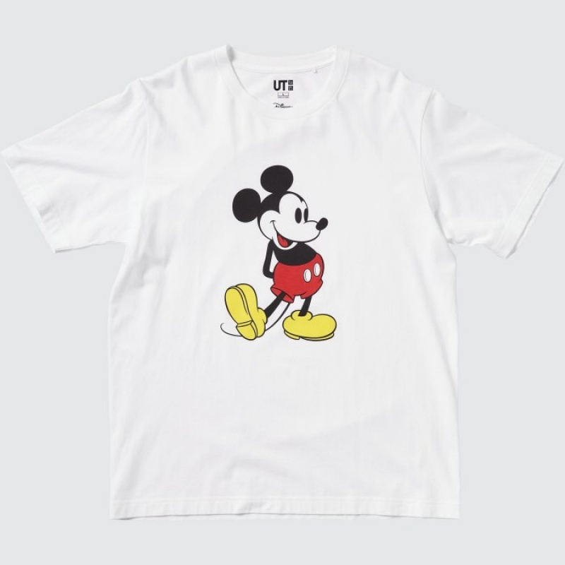 Women Uniqlo Mickey Stands UT Short-Sleeve T Shirts White | 1072395