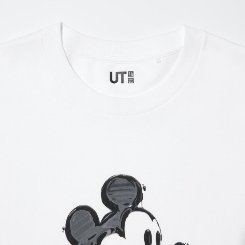 Women Uniqlo Mickey Stands UT Short Sleeve T Shirts White | 5589249