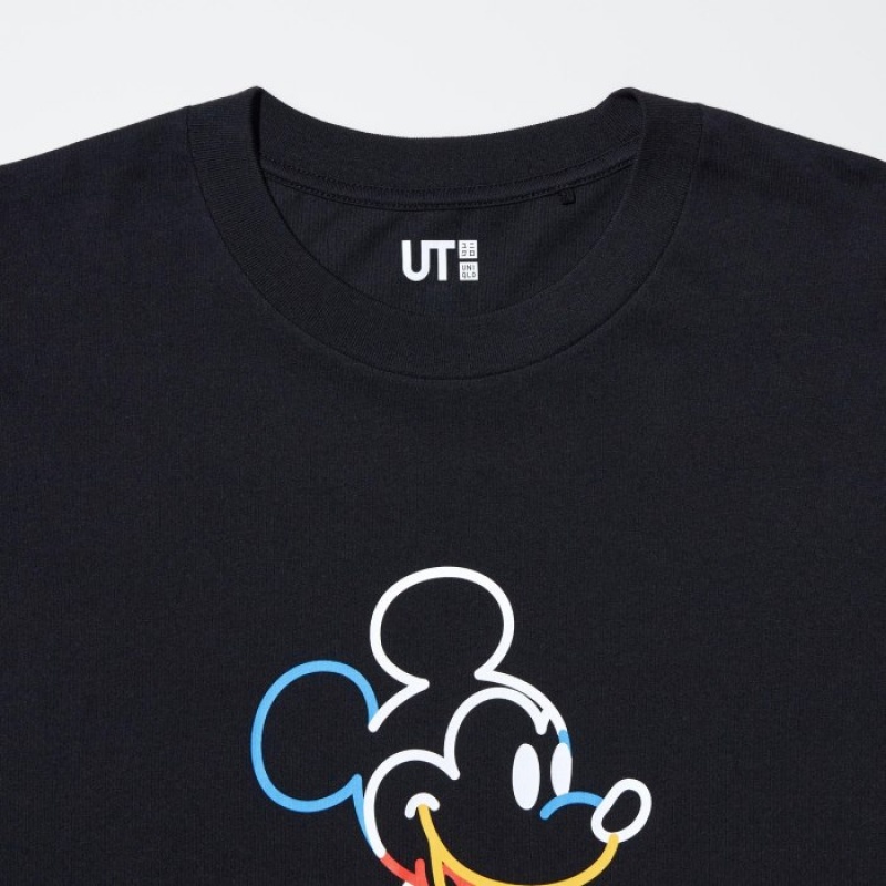 Women Uniqlo Mickey Stands UT Short Sleeve T Shirts Black | 7543978