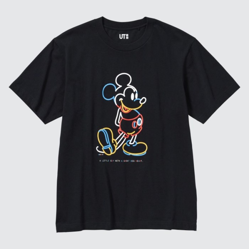 Women Uniqlo Mickey Stands UT Short Sleeve T Shirts Black | 7543978