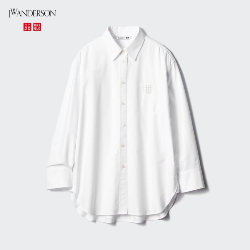 Women Uniqlo Oxford Long-Sleeve Long Shirts White | 6855439