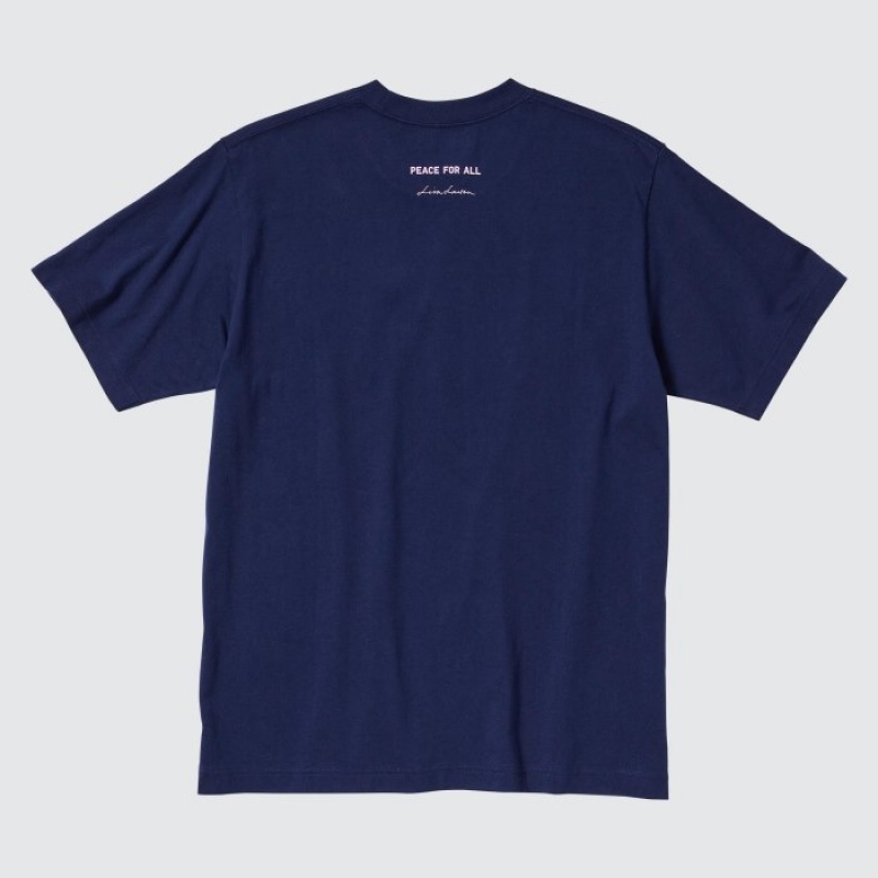 Women Uniqlo PEACE FOR ALL Lisa Larson Short-Sleeve T Shirts Navy | 7249181