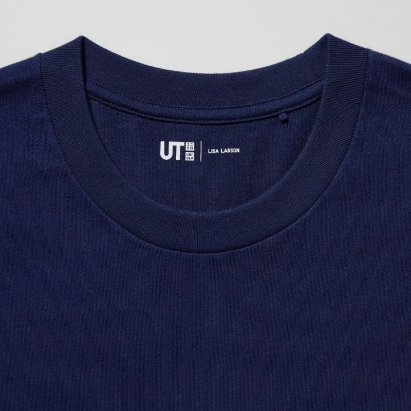 Women Uniqlo PEACE FOR ALL Lisa Larson Short-Sleeve T Shirts Navy | 7249181