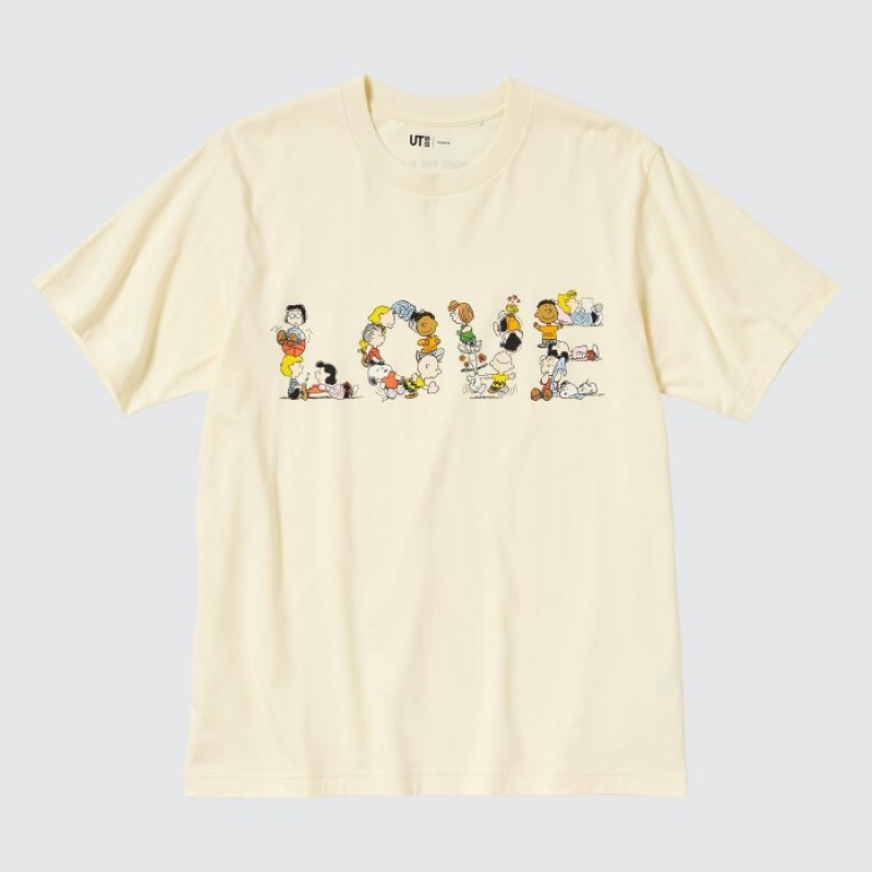 Women Uniqlo PEACE FOR ALL Short-Sleeve Graphic Peanuts T Shirts Yellow | 4645361