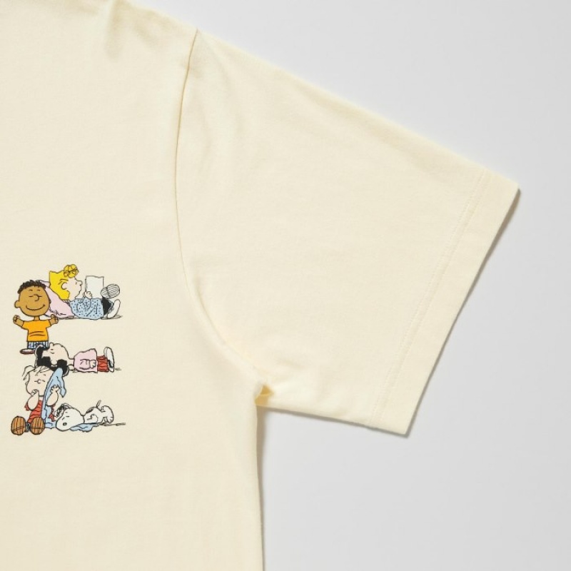 Women Uniqlo PEACE FOR ALL Short-Sleeve Graphic Peanuts T Shirts Yellow | 4645361