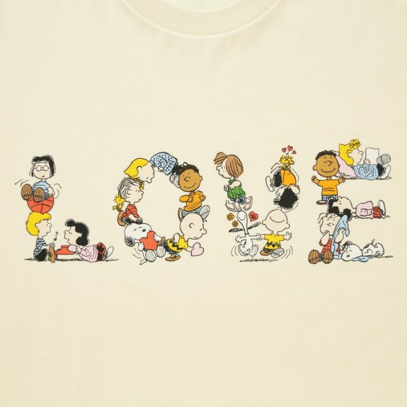 Women Uniqlo PEACE FOR ALL Short-Sleeve Graphic Peanuts T Shirts Yellow | 4645361