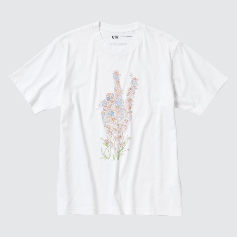 Women Uniqlo PEACE FOR ALL Short-Sleeve Graphic JW Anderson T Shirts White | 5599482