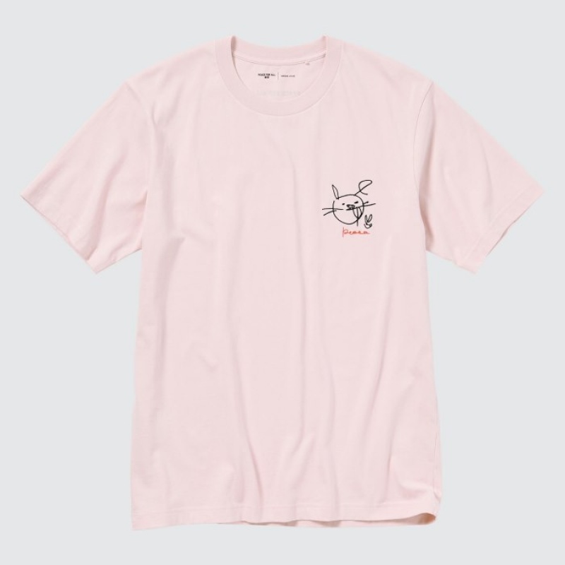 Women Uniqlo PEACE FOR ALL Short-Sleeve Graphic Haruka Ayase T Shirts Pink | 5999