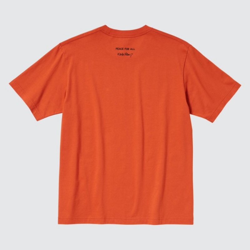Women Uniqlo PEACE FOR ALL Short-Sleeve Graphic Keith Haring T Shirts Orange | 7014432