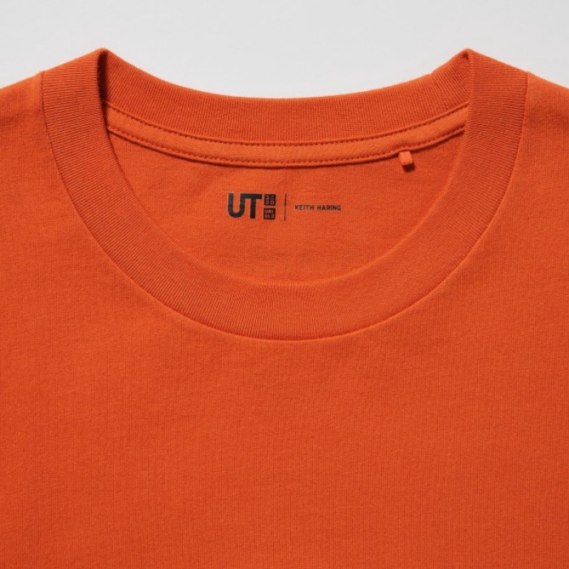 Women Uniqlo PEACE FOR ALL Short-Sleeve Graphic Keith Haring T Shirts Orange | 7014432