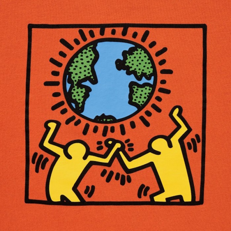 Women Uniqlo PEACE FOR ALL Short-Sleeve Graphic Keith Haring T Shirts Orange | 7014432