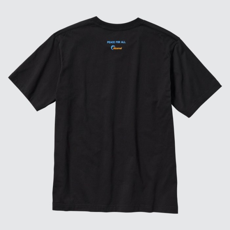 Women Uniqlo PEACE FOR ALL Short-Sleeve Graphic Akamai T Shirts Black | 6620910