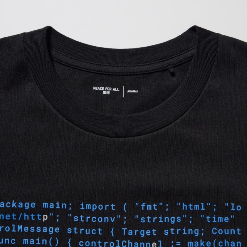 Women Uniqlo PEACE FOR ALL Short-Sleeve Graphic Akamai T Shirts Black | 6620910