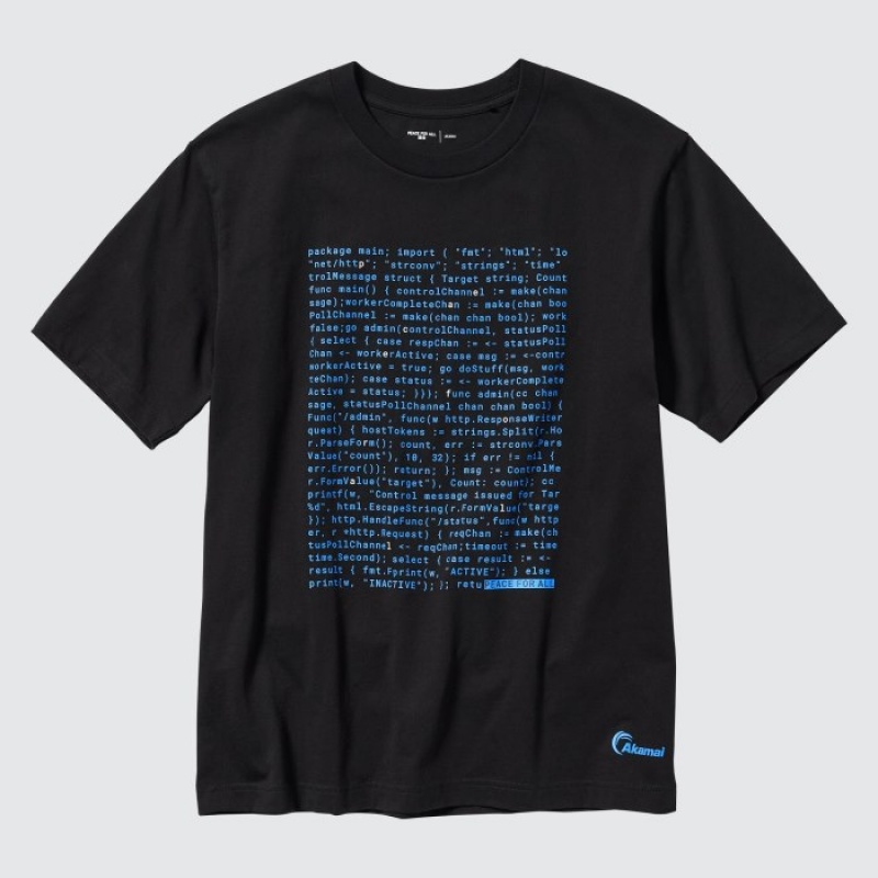 Women Uniqlo PEACE FOR ALL Short-Sleeve Graphic Akamai T Shirts Black | 6620910