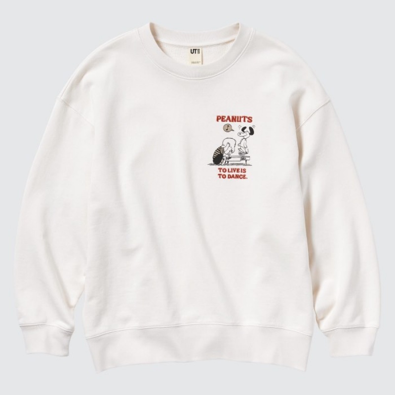 Women Uniqlo PEANUTS Dance Time with Snoopy Long-Sleeve Sweatshirts White | 6345783
