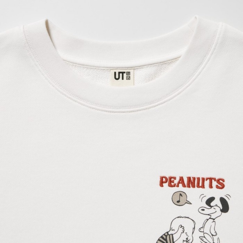 Women Uniqlo PEANUTS Dance Time with Snoopy Long-Sleeve Sweatshirts White | 6345783
