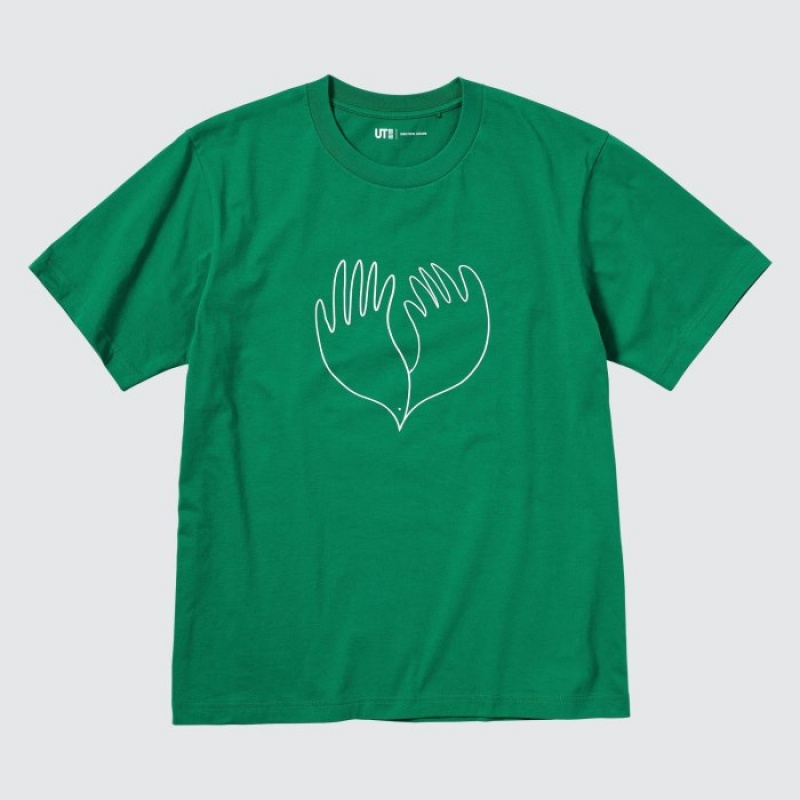 Women Uniqlo Peace For All Short-sleeve Graphic Christophe Lemaire T Shirts Green | 2761392