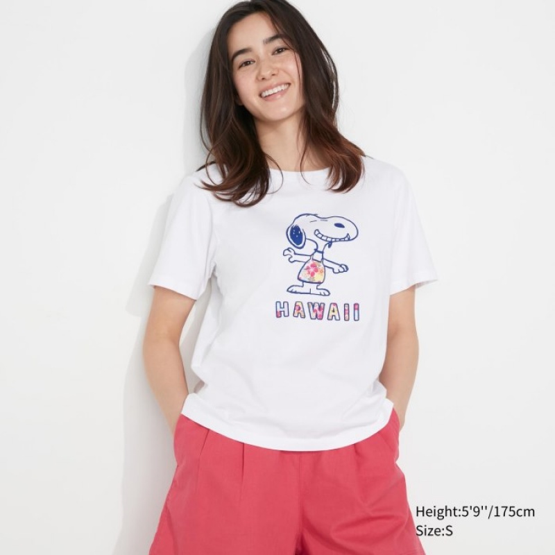 Women Uniqlo Peanuts Hawaii UT Short-Sleeve T Shirts White | 7936040