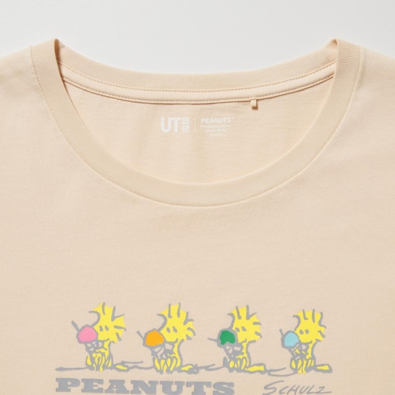 Women Uniqlo Peanuts Hawaii UT Short-Sleeve T Shirts Beige | 4304432