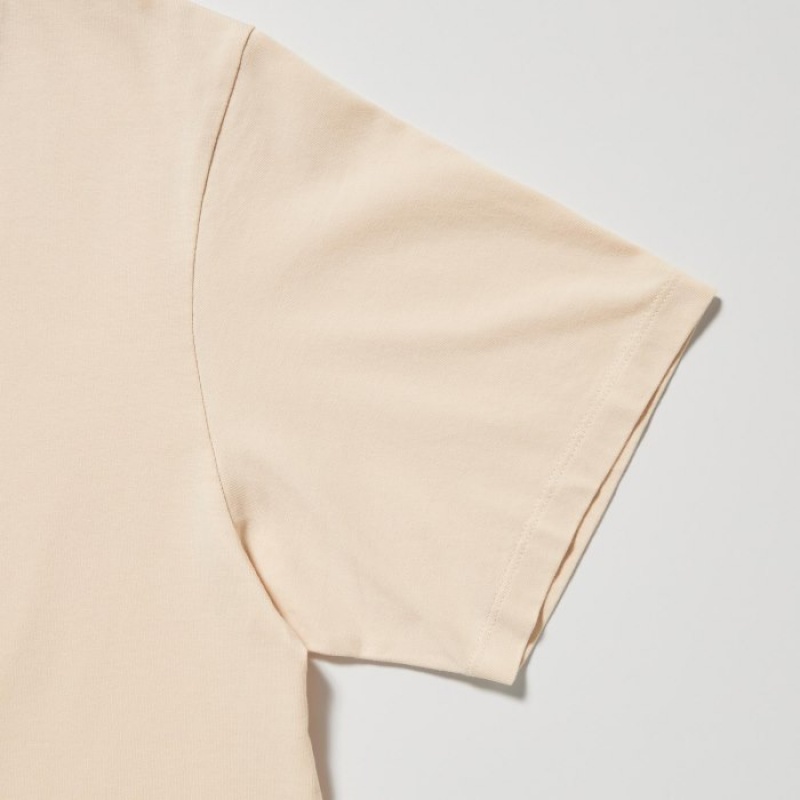 Women Uniqlo Peanuts Hawaii UT Short-Sleeve T Shirts Beige | 4304432