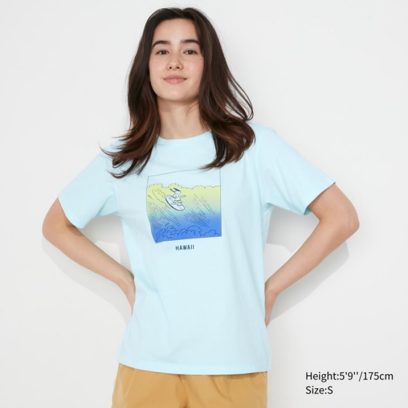 Women Uniqlo Peanuts Hawaii UT Short-Sleeve T Shirts Green | 6154447