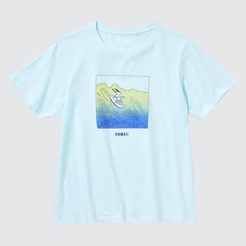 Women Uniqlo Peanuts Hawaii UT Short-Sleeve T Shirts Green | 6154447