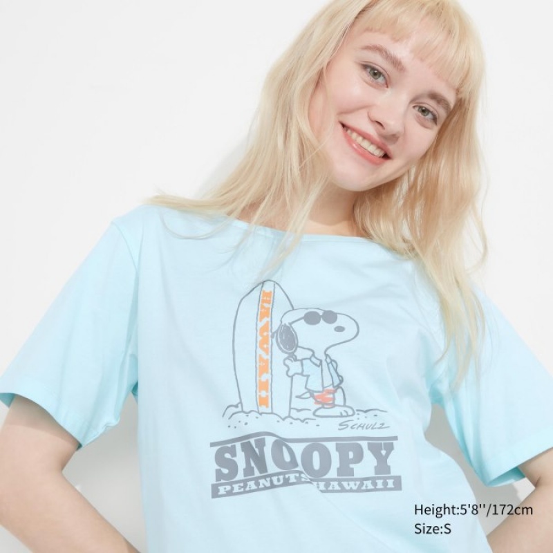 Women Uniqlo Peanuts Hawaii UT Short-Sleeve T Shirts Green | 1078345