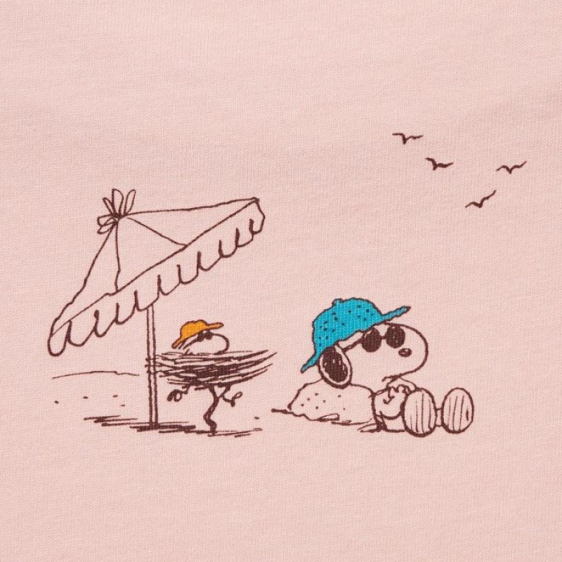 Women Uniqlo Peanuts Hawaii UT Short-Sleeve T Shirts Pink | 2157412