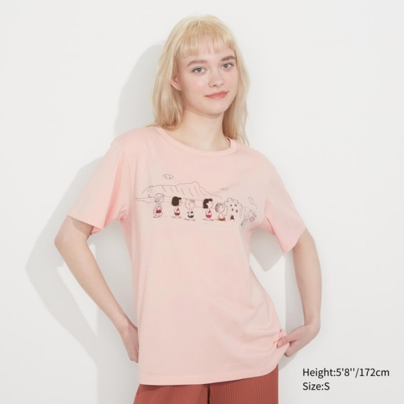 Women Uniqlo Peanuts Hawaii UT Short-Sleeve T Shirts Pink | 2157412
