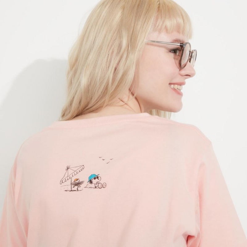 Women Uniqlo Peanuts Hawaii UT Short-Sleeve T Shirts Pink | 2157412