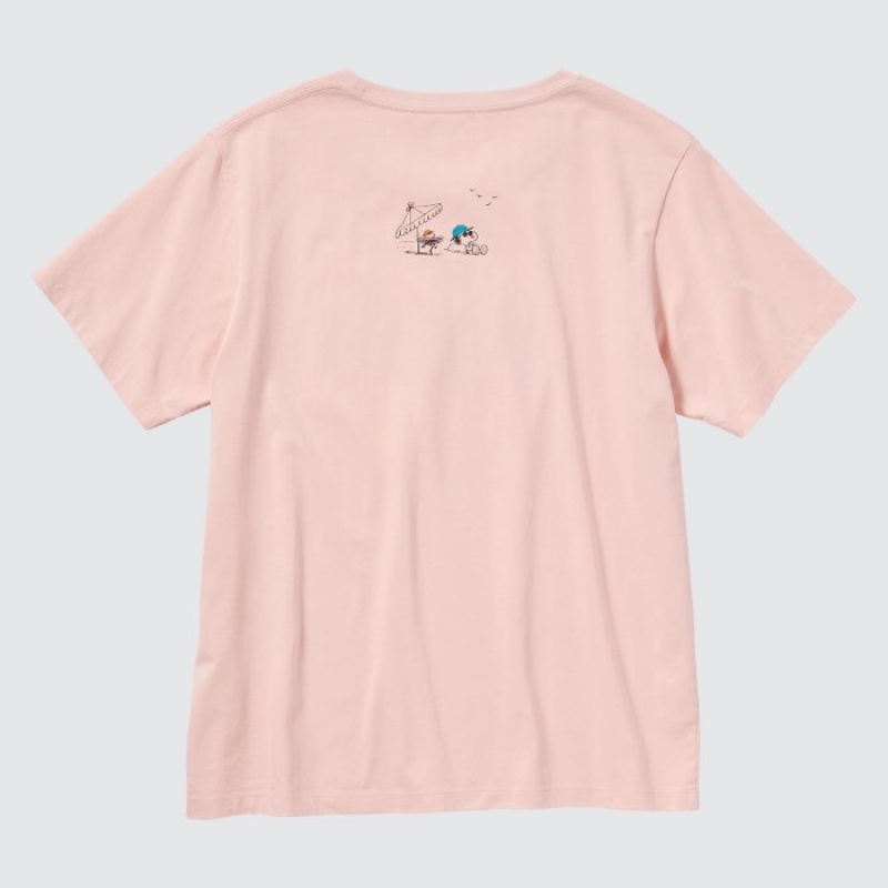 Women Uniqlo Peanuts Hawaii UT Short-Sleeve T Shirts Pink | 2157412