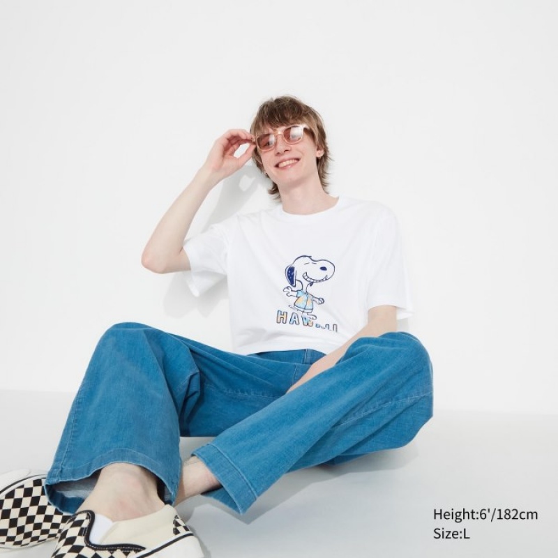 Women Uniqlo Peanuts Hawaii UT Short Sleeve T Shirts White | 2699426