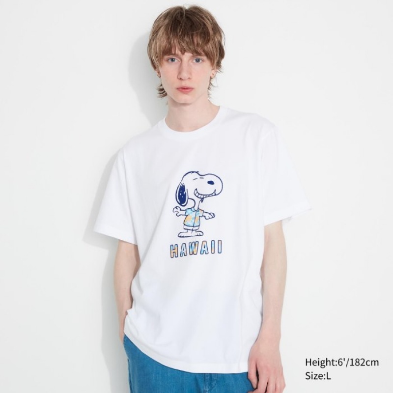 Women Uniqlo Peanuts Hawaii UT Short Sleeve T Shirts White | 2699426