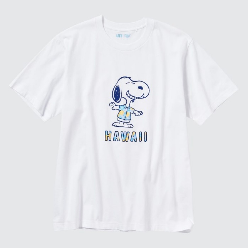 Women Uniqlo Peanuts Hawaii UT Short Sleeve T Shirts White | 2699426