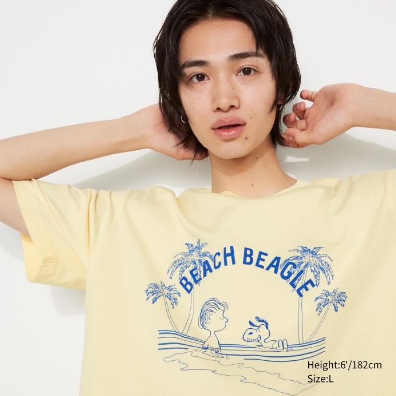 Women Uniqlo Peanuts Hawaii UT Short Sleeve T Shirts Yellow | 2114148