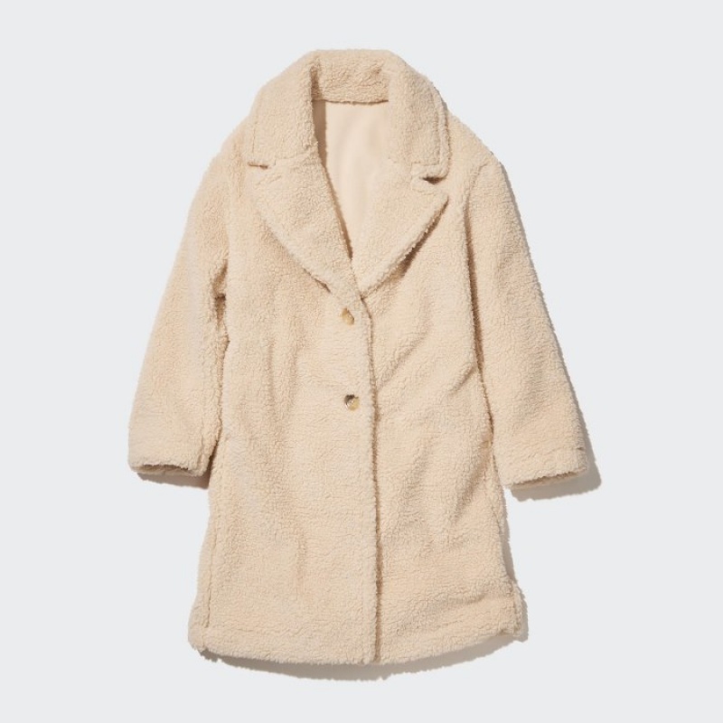 Women Uniqlo Pile-Lined Fleece Tailored Coats Beige | 4493497
