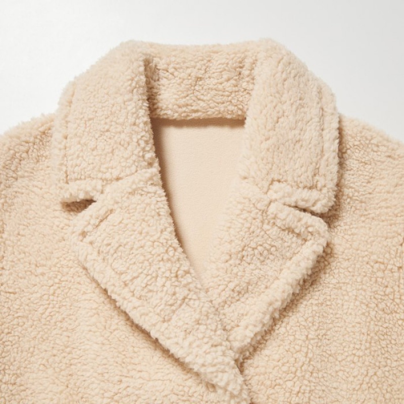 Women Uniqlo Pile-Lined Fleece Tailored Coats Beige | 4493497