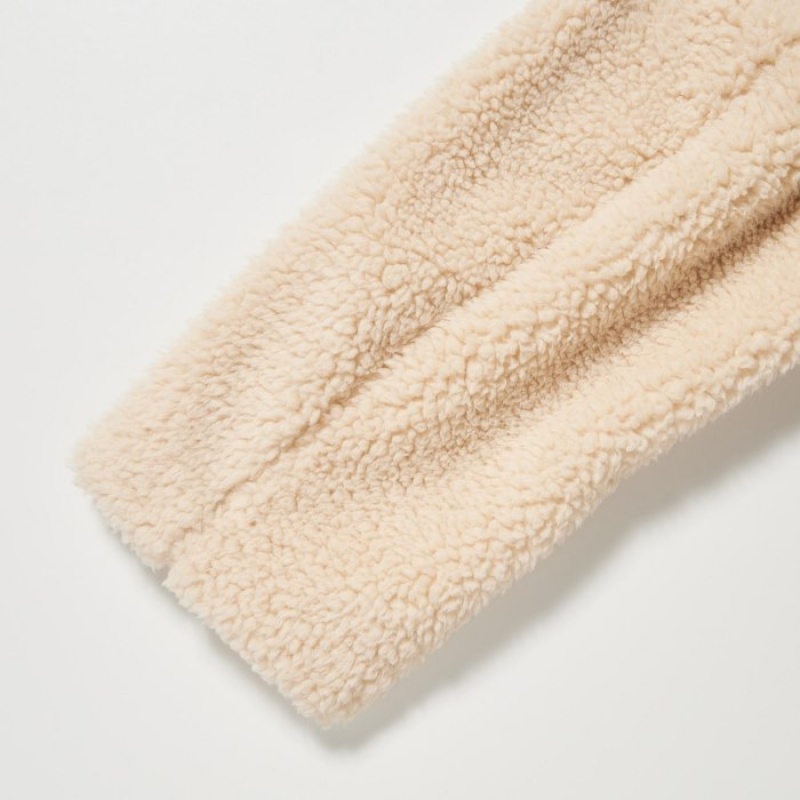 Women Uniqlo Pile-Lined Fleece Tailored Coats Beige | 4493497