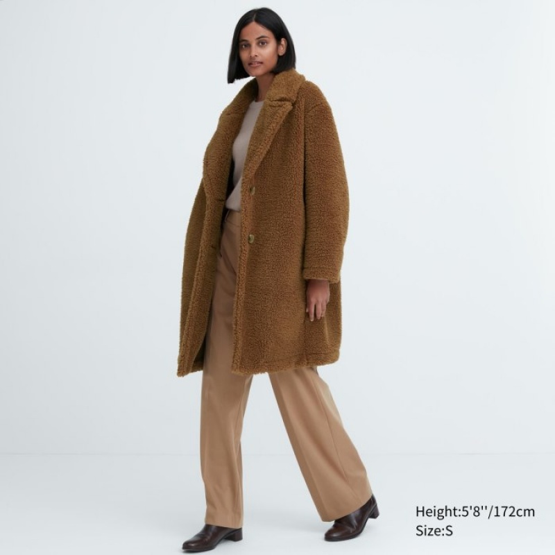 Women Uniqlo Pile-Lined Fleece Tailored Coats Brown | 5972817