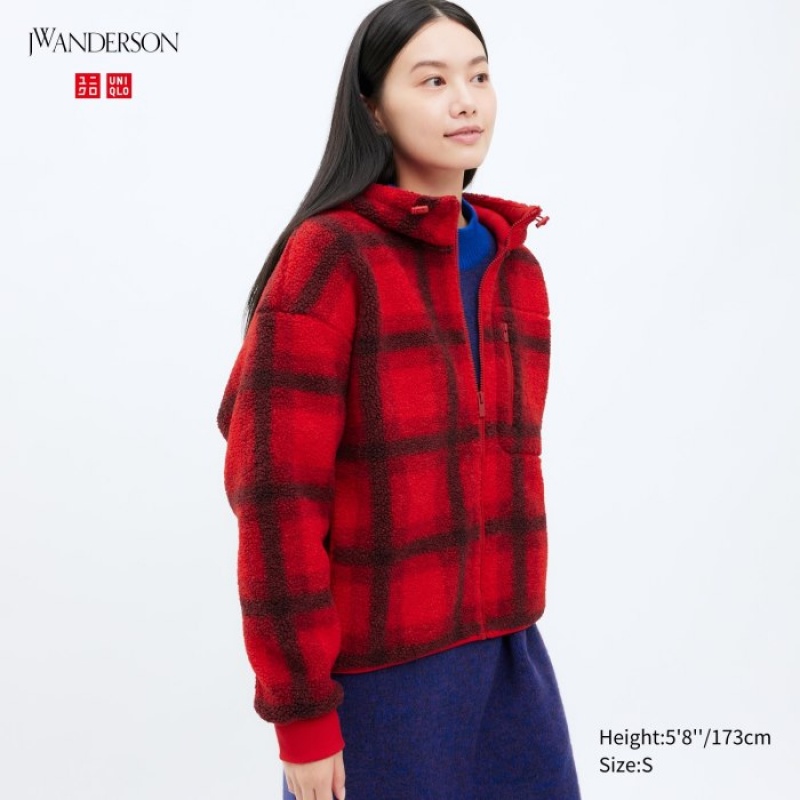 Women Uniqlo Pile Lined Fleece Printed Full-Zip Hoodie Red | 2718872