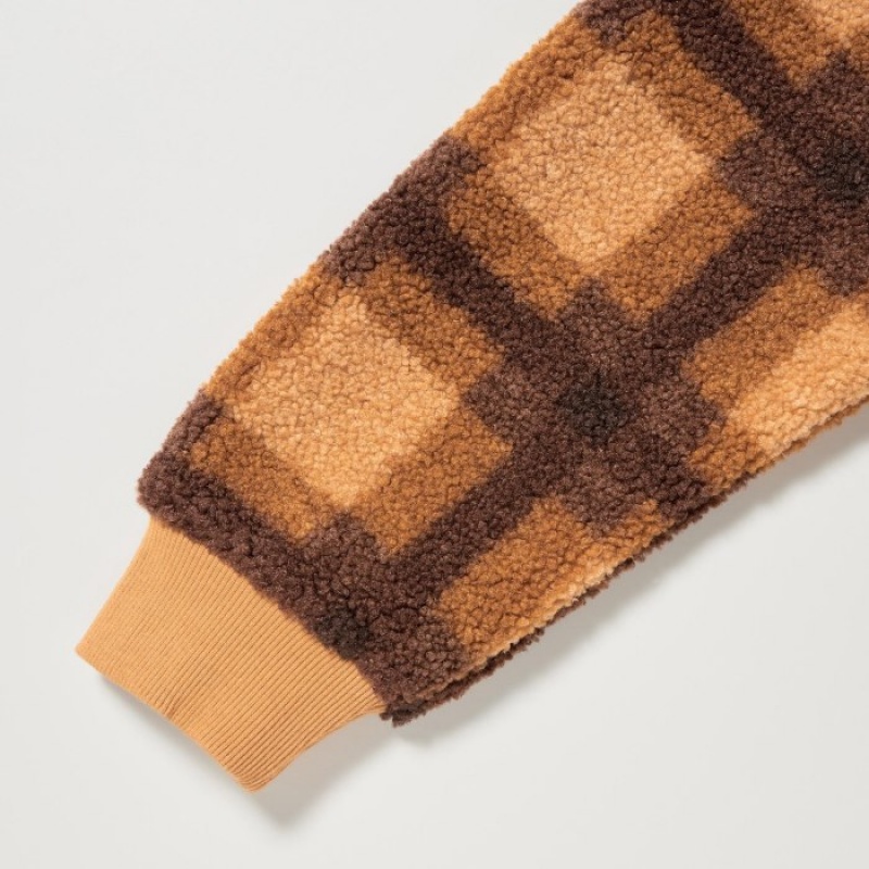 Women Uniqlo Pile Lined Fleece Printed Full-Zip Hoodie Brown | 4264607