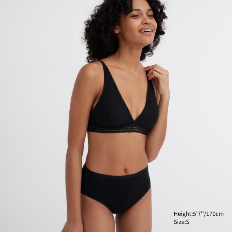 Women Uniqlo Plain High-Rise Briefs Black | 1674350