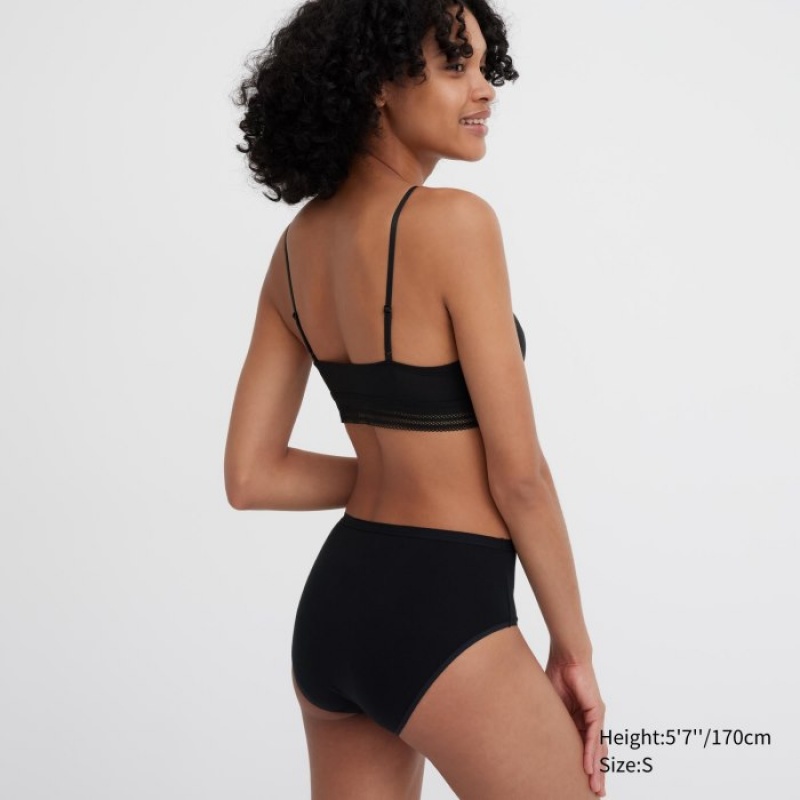 Women Uniqlo Plain High-Rise Briefs Black | 1674350