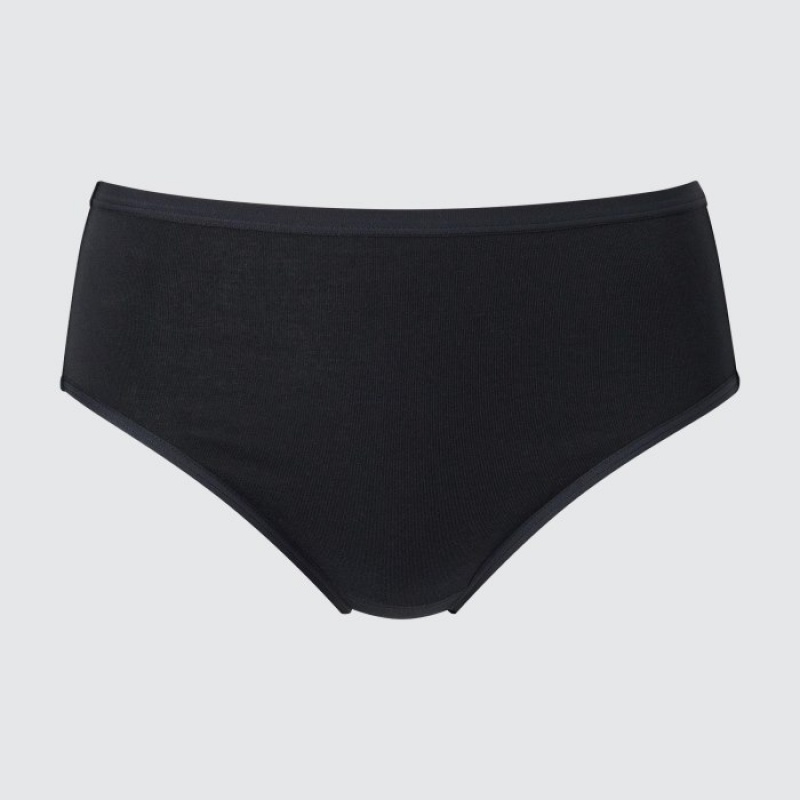 Women Uniqlo Plain High-Rise Briefs Black | 1674350